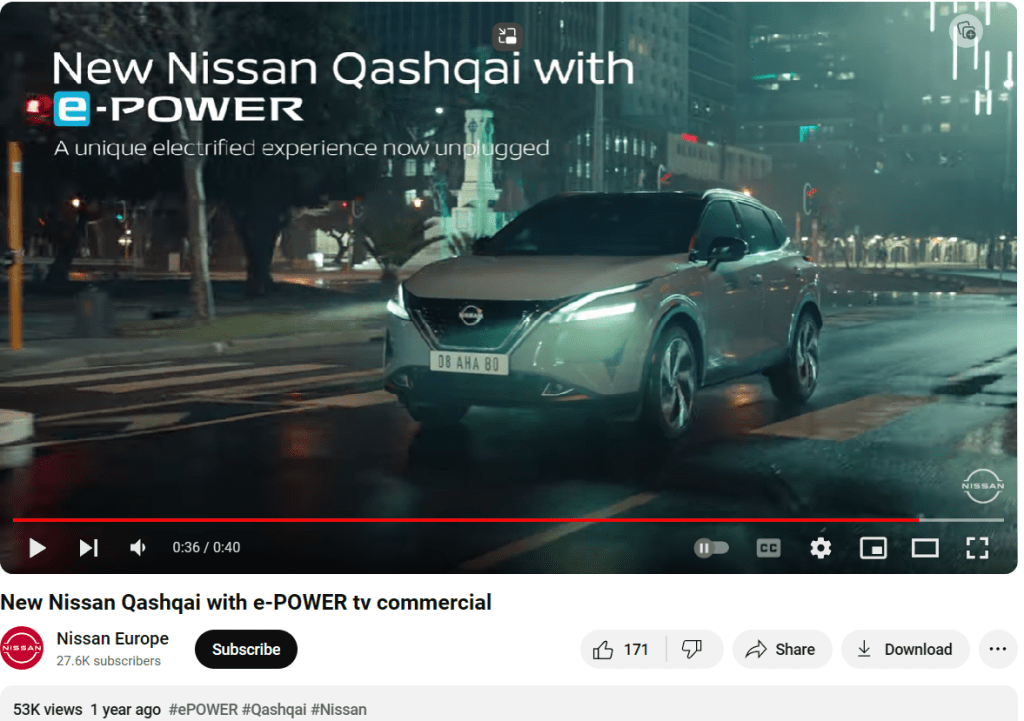 Screenshot from a video ad for the Nissan Qashqai.